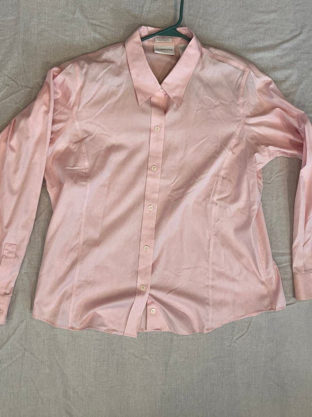 Liz Claiborne Women's Button Long Shirt Blouse Pink Non-Iron 100% Cotton Sz 14
